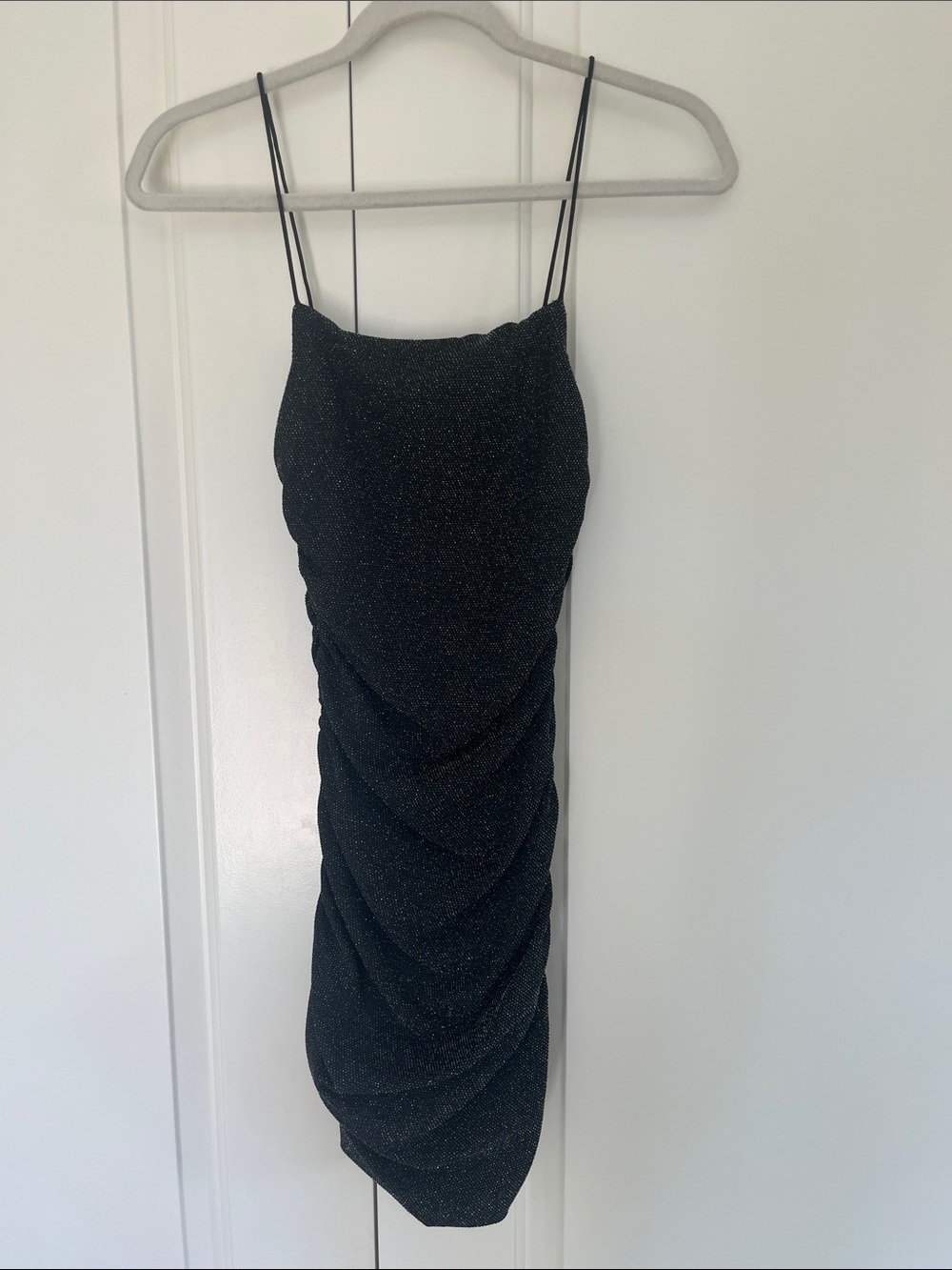 Princess Polly Black Sparkle Ruched Mini Slip